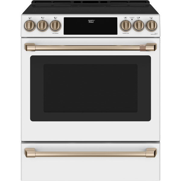 Café™ 30'' Slide-In Front Control Induction and Convection Range with Warming Drawer Matte White