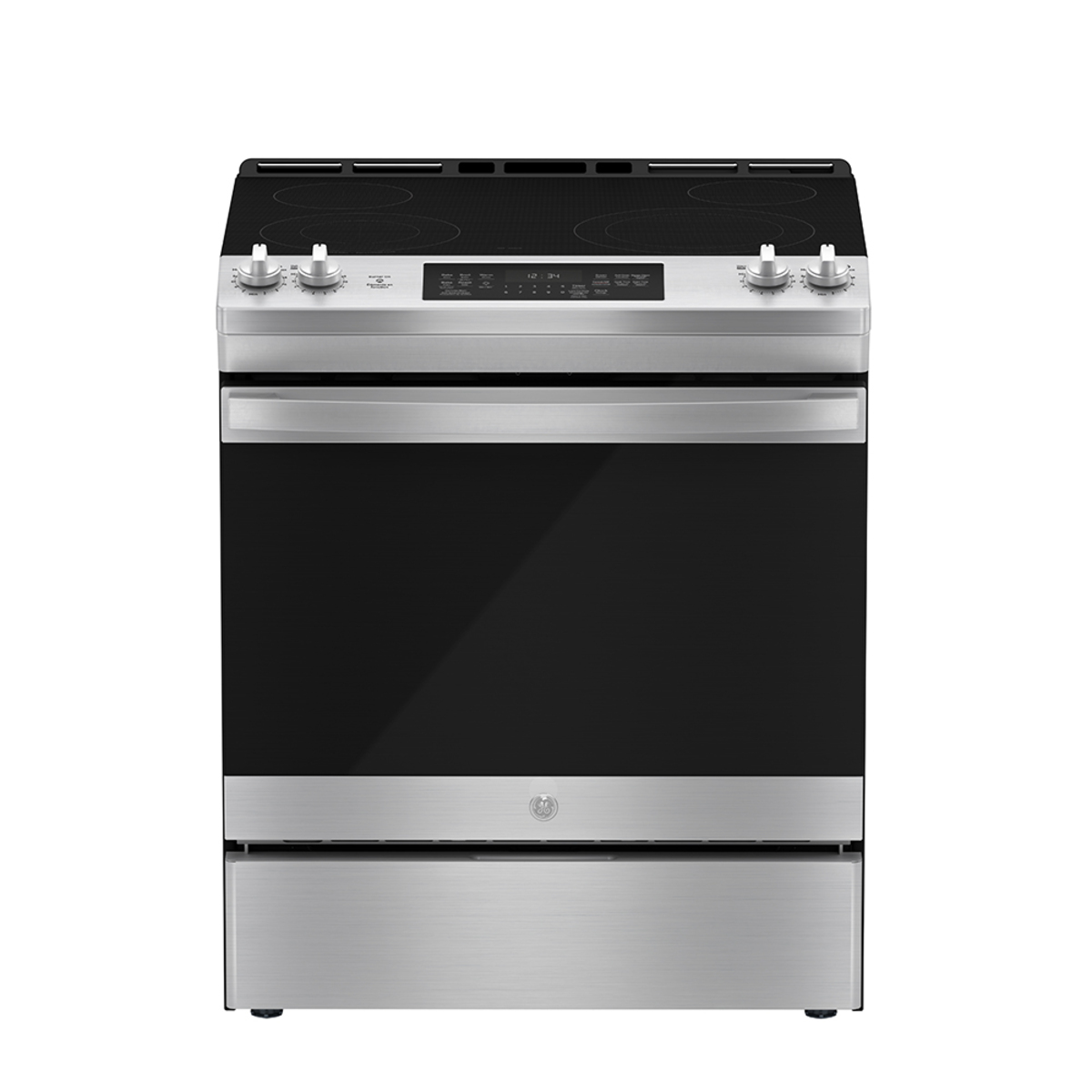 GE 30″ Electric Slide-In Front Control Range with Storage Drawer Stainless Steel – JCSS630SMSS
