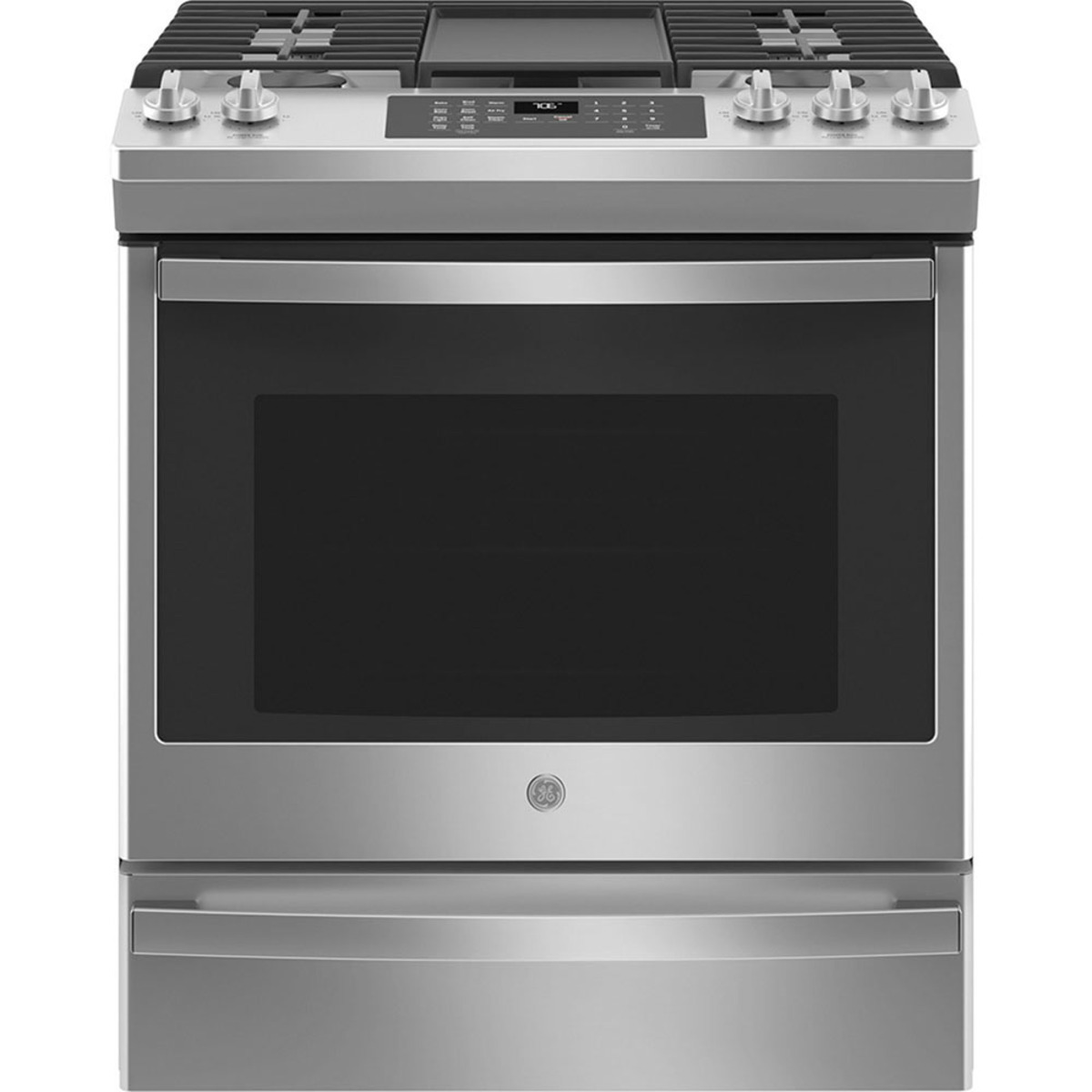 GE 30″ Slide-In Convection Gas Range with No Preheat Air Fry Stainless Steel – JCGS760SPSS