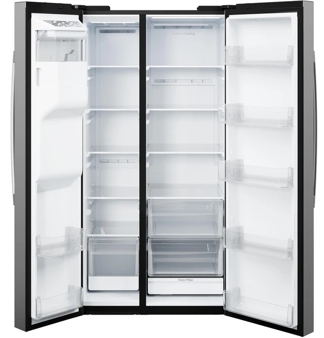 GE® 23.6 Cu. Ft. Counter-Depth Side-By-Side Refrigerator with Extra Tall Dispenser and In-Door Icemaker - GZS24NYYFS - Image 3